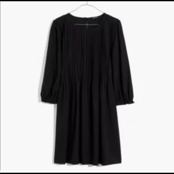 Madewell embroidered cotton pintuck babydoll puff sleeve dress black xs euc - Picture 4 of 6